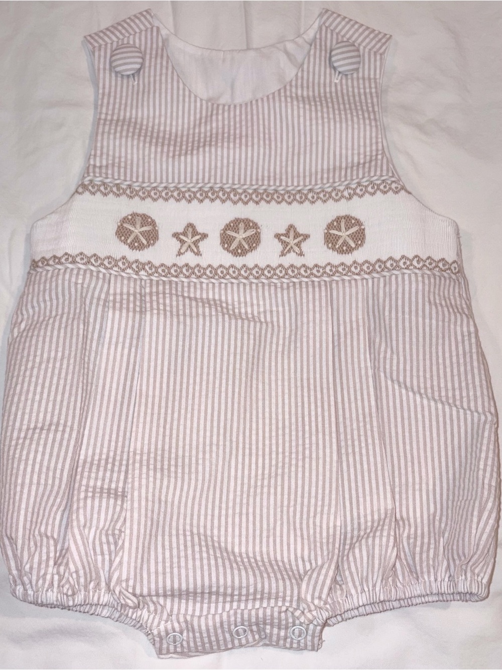 Stitchy Fish smocked & embroidered Beach is Better Bubble sz 12 months NWT